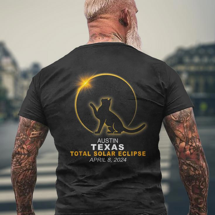 Austin Texas Cat Total Solar Eclipse 2024 Men's T-shirt Back Print Gifts for Old Men