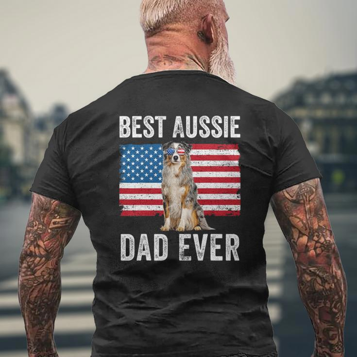 Australian Shepherd Dad American Flag Dog Lover Aussie Dad Mens Back Print T-shirt Gifts for Old Men