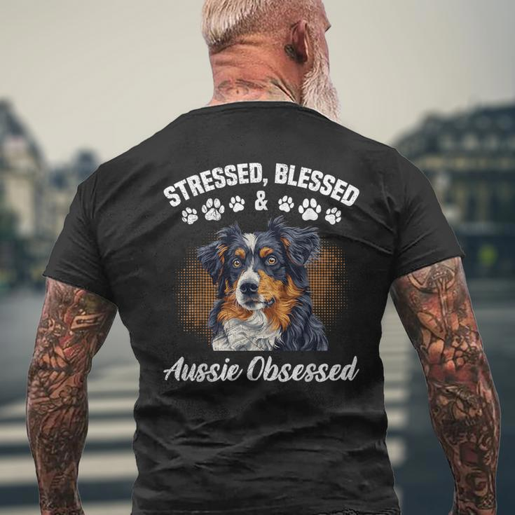 Australian Shepherd Stressed Blessed Aussie Lustig Besitzer T-Shirt mit Rückendruck Geschenke für alte Männer