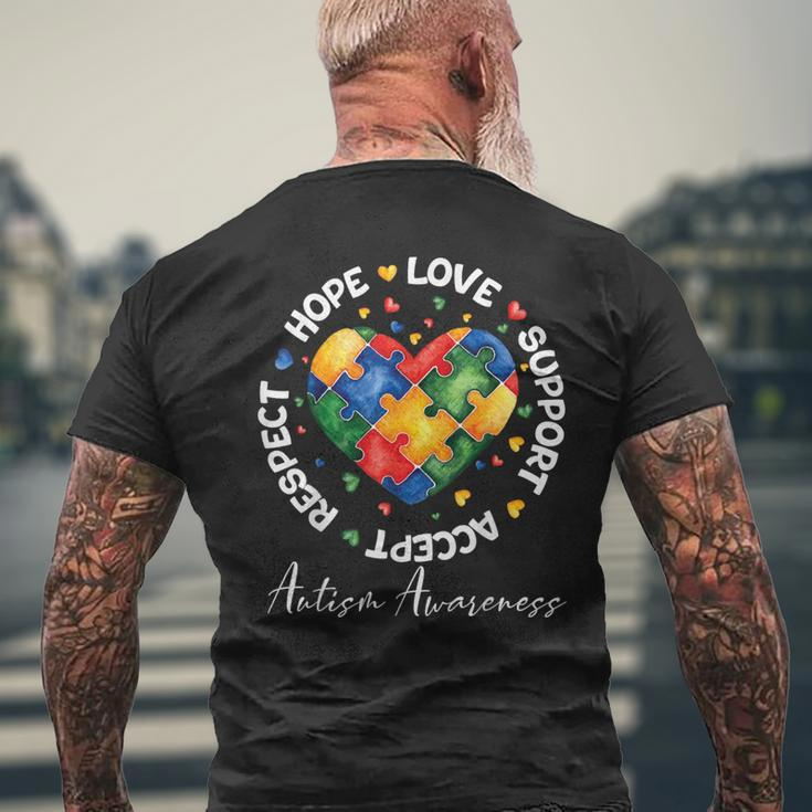 Autism Awareness Love Heart Puzzle Pieces Men's T-shirt Back Print Gifts for Old Men