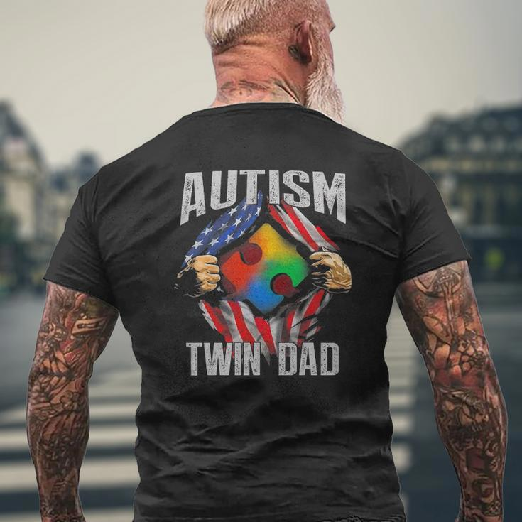 Autism Twin Dad American Flag Autism Awareness Mens Back Print T-shirt Gifts for Old Men