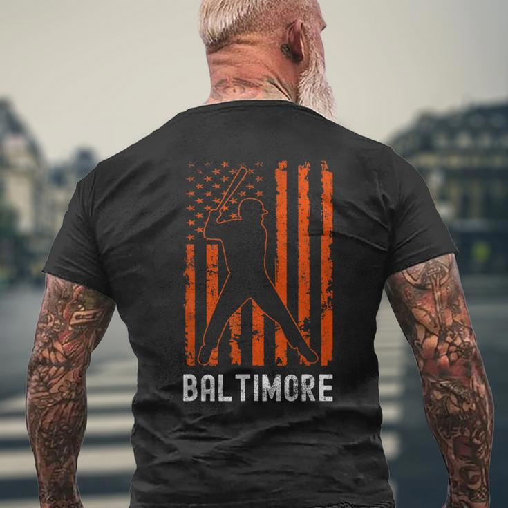 Baltimore Maryland American Flag Baseball Weathered Men's T-shirt Back Print Gifts for Old Men