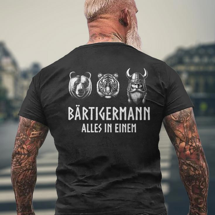 Bärtigermann Alles In Einem Bear Tiger Viking Man Black T-Shirt mit Rückendruck Geschenke für alte Männer