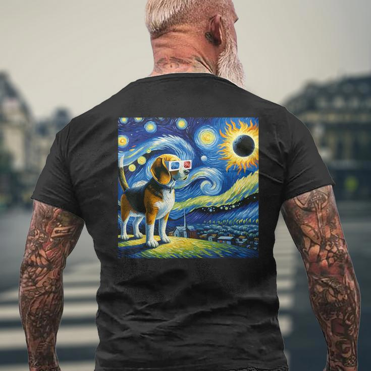 Beagle Dog Solar Eclipse Glasses 2024 Van Gogh Starry Night Men's T-shirt Back Print Gifts for Old Men