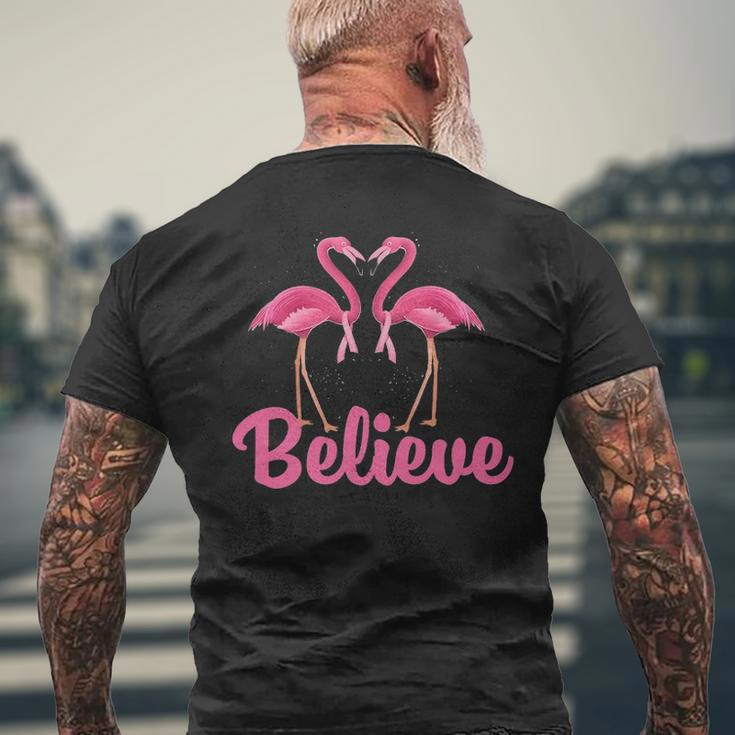 Believe Breast Cancer Flamingo Awareness Pink Ribbon Men's T-shirt Back Print Gifts for Old Men