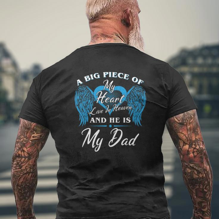 A Big Piece Of My Heart Live In Heaven And He Is My Dad Memorial Fathers Blue Angel Mens Back Print T-shirt Gifts for Old Men