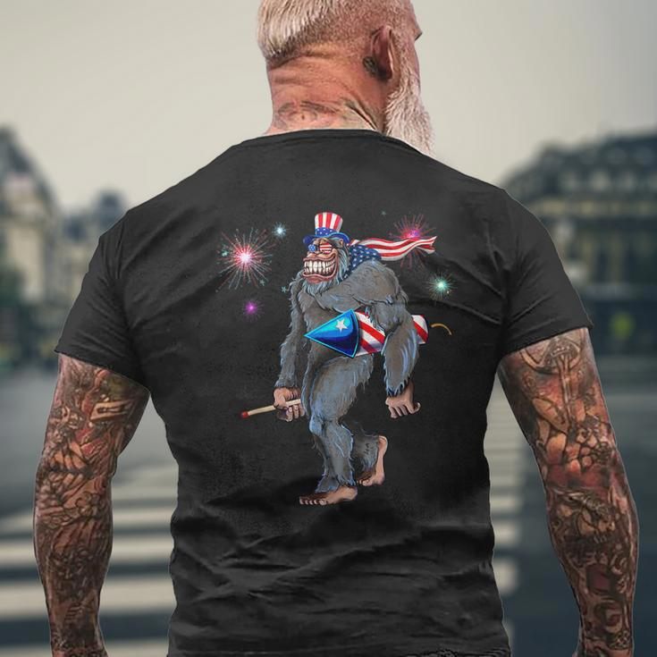 Bigfoot Sasquatch 4Th Of July American Usa Flag Fireworks Mens Back Print T-shirt Gifts for Old Men