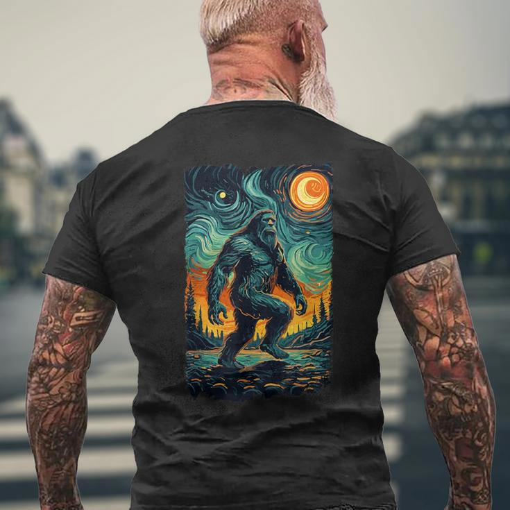 Bigfoot Starry Night Sasquatch Van Gogh Sky Painting Men's T-shirt Back Print Gifts for Old Men