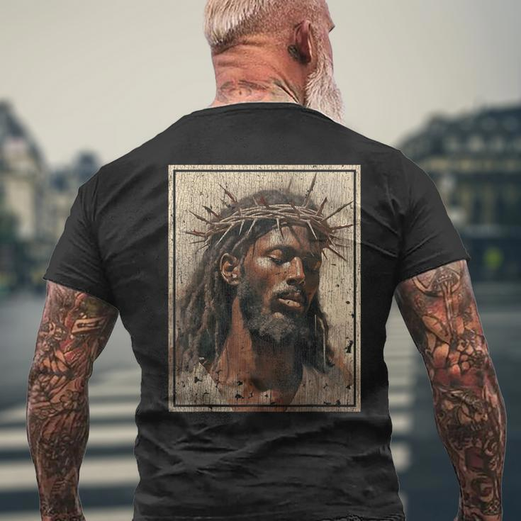 Black Jesus Face Of Jesus Cross With Crown Of Thorns Men's T-shirt Back Print Gifts for Old Men