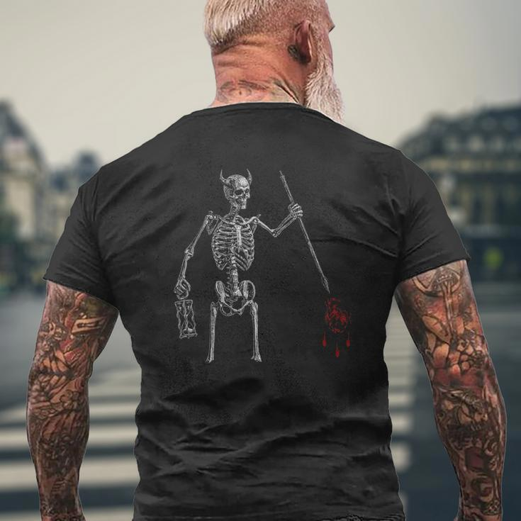 Blackbeard Pirate Skeleton Caribbean Battle Flag Mens Back Print T-shirt Gifts for Old Men