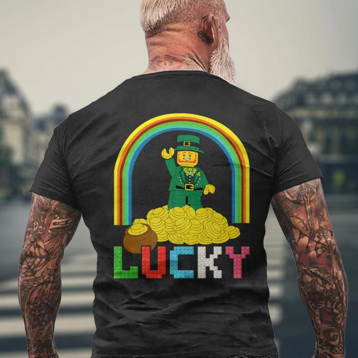 Block Brick Building Figure St Patrick's Day Master Builder Men's T-shirt Back Print Gifts for Old Men