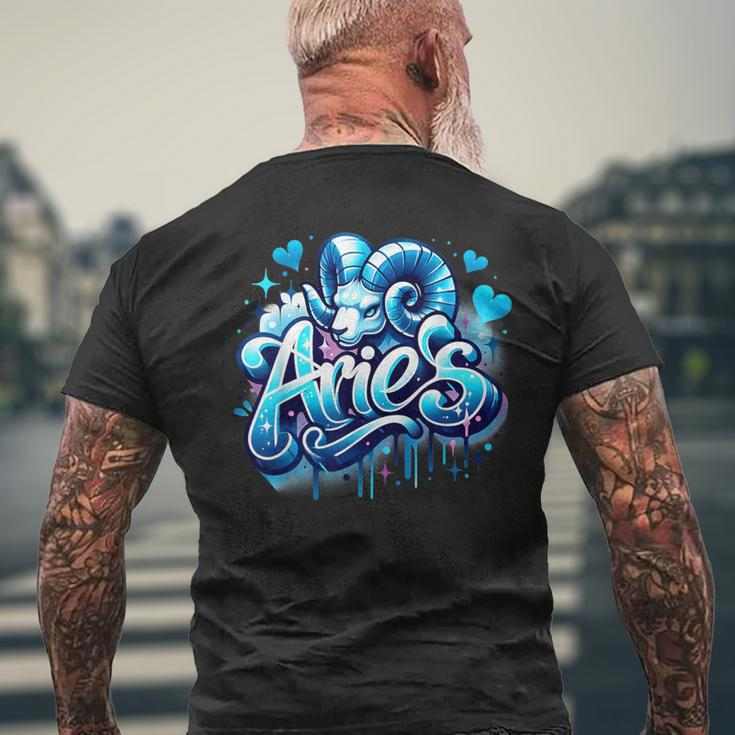 Blue Aries Zodiac Star Sign Men's T-shirt Back Print Gifts for Old Men