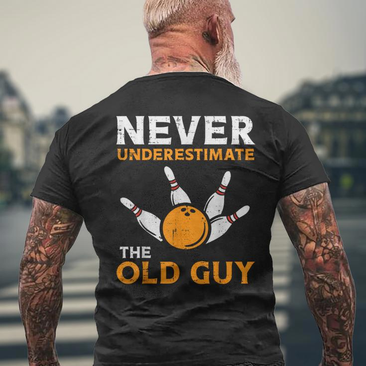 Bowling Never Underestimate Old Guy Bowler Grandpa Dad Men Men's T-shirt Back Print Gifts for Old Men