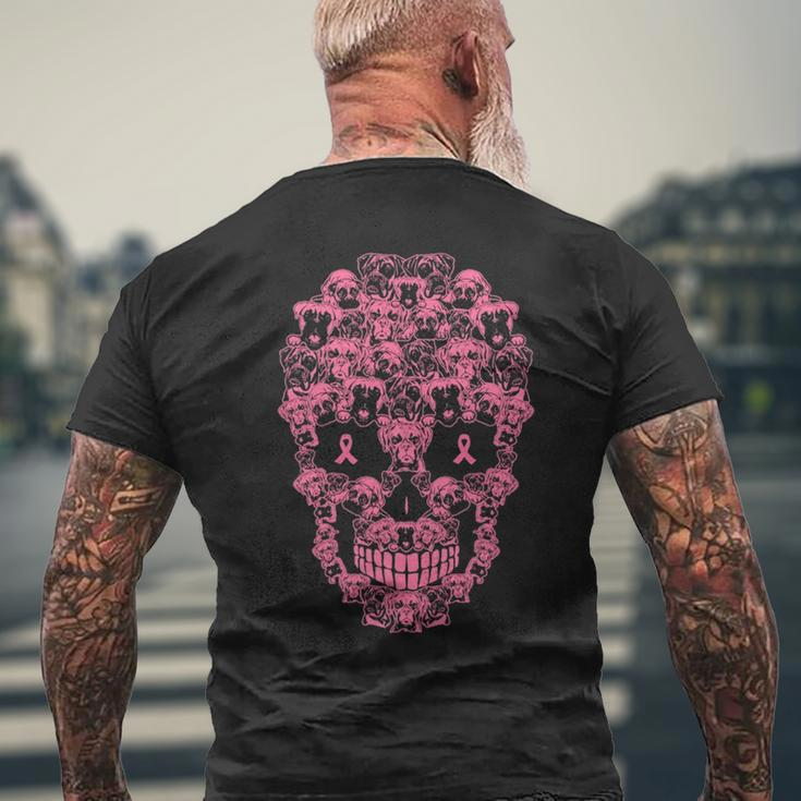Boxer Dog Sugar Skull Pink Ribbon Breast Cancer Men's T-shirt Back Print Gifts for Old Men