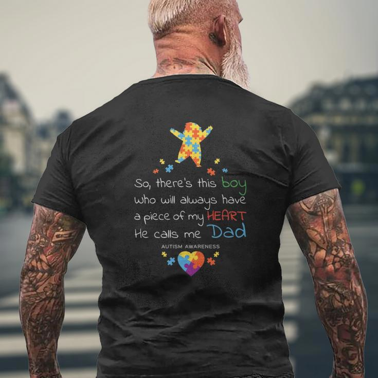 Boy Calls Me Dad Autism Awareness Mens Back Print T-shirt Gifts for Old Men