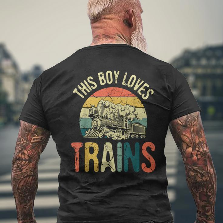 This Boy Loves Trains Model Railroad Train Vintage Railroad Men's T-shirt Back Print Gifts for Old Men