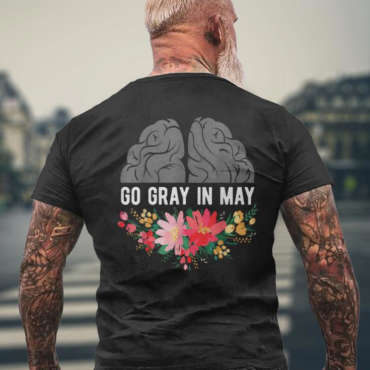 Brain Cancer Tumor Awareness Go Gray In May Flowers Men's T-shirt Back Print Gifts for Old Men