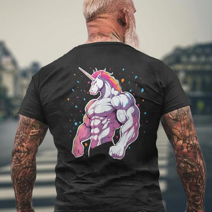 Buff Big Muscle Unicorn Illustration Strong Gym Men's T-shirt Back Print Gifts for Old Men