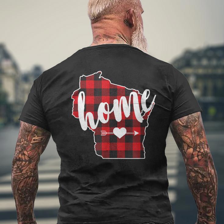 Buffalo Plaid Wisconsin Home State Lumberjack Souvenir Men's T-shirt Back Print Gifts for Old Men