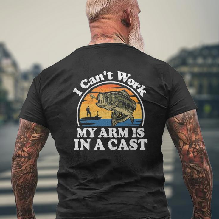 I Can't Work My Arm Is In A Cast Bass Fishing Dad Mens Back Print T-shirt Gifts for Old Men