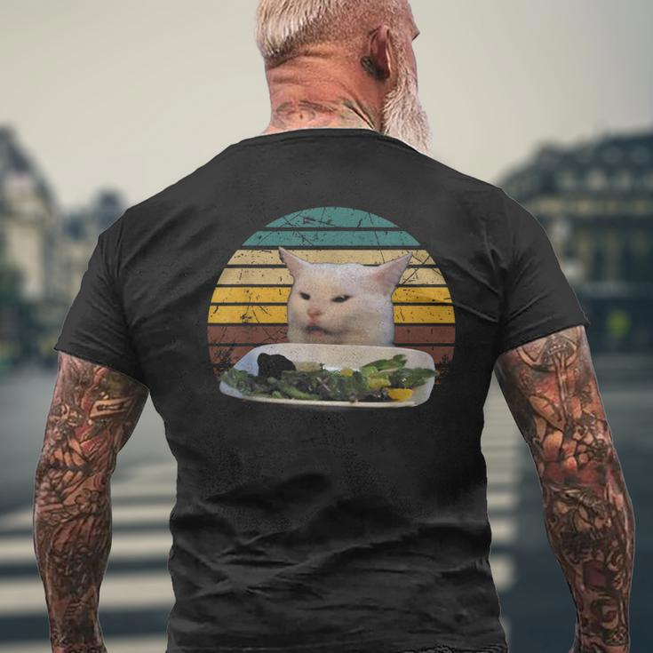 Cat At Dinner Table Animals Outfits Lovely Cat Meme Men's T-shirt Back Print Gifts for Old Men