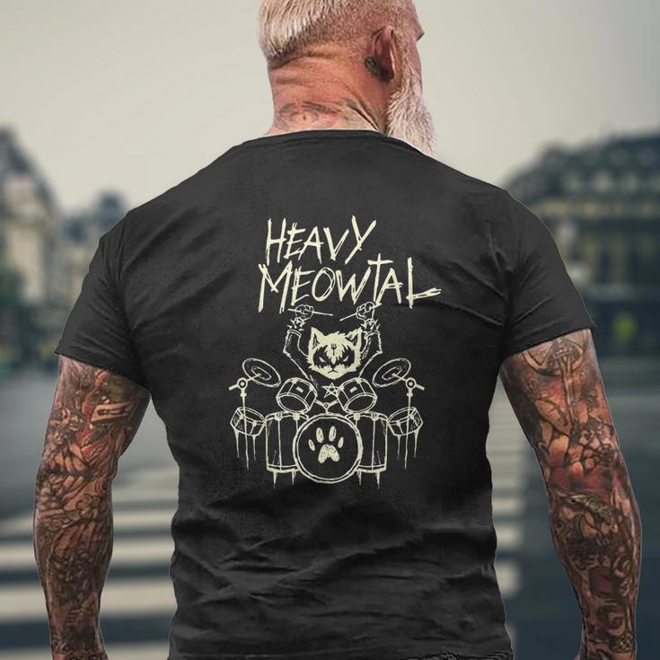 Cat Heavy Metal Headbanger Drummer Cat Playing Drum Meowtal Mens Back Print T-shirt Gifts for Old Men