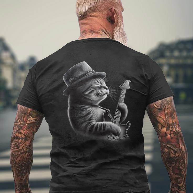 Cat Playing Guitar Rock Music Guitar Cat Men's T-shirt Back Print Gifts for Old Men