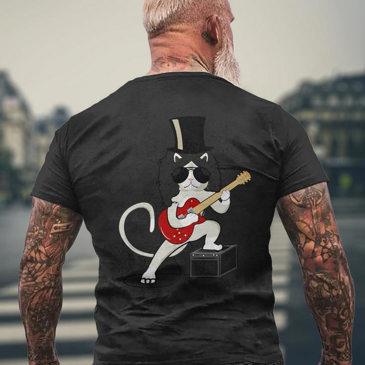 Cat Playing Guitar Heavy Metal Rock Guitarists Lover Men's T-shirt Back Print Gifts for Old Men