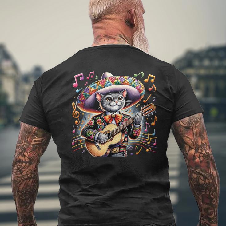 Cat Playing Guitar Mexican Hat Cinco De Mayo Music Men's T-shirt Back Print Gifts for Old Men