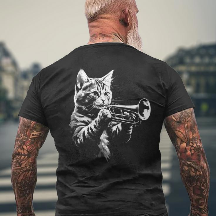 Cat Playing Trumpet Vintage Jazz Musician Trumpeter Men's T-shirt Back Print Gifts for Old Men