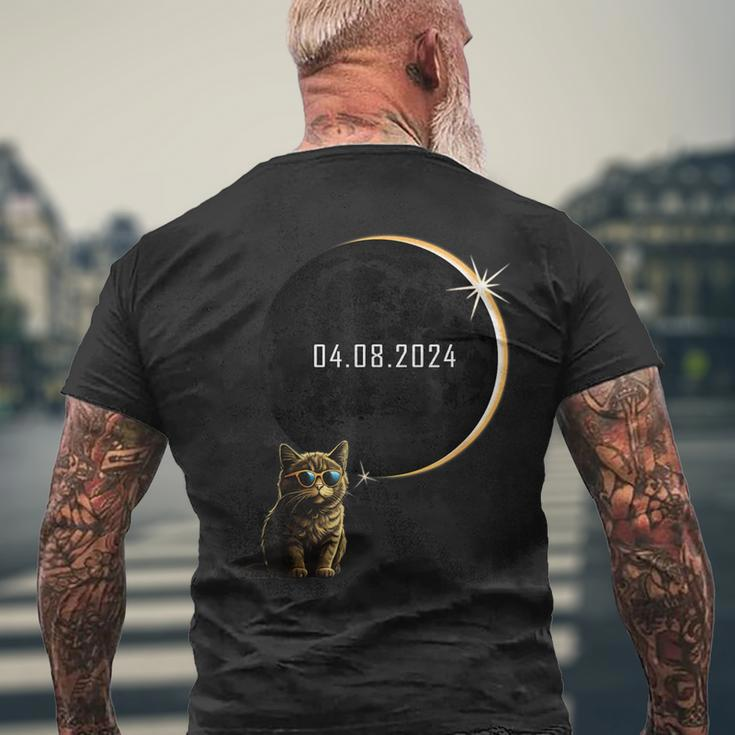 Cat Total Solar Eclipse 2024 Totality Cat Glasses Men's T-shirt Back Print Gifts for Old Men