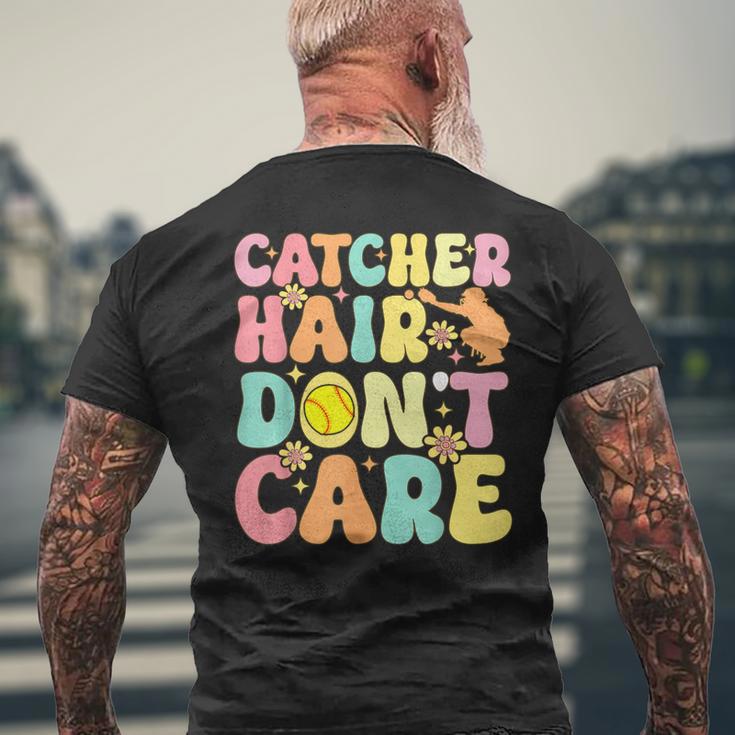 Catcher Hair Don't Care Softball Catcher Softball Player Men's T-shirt Back Print Gifts for Old Men