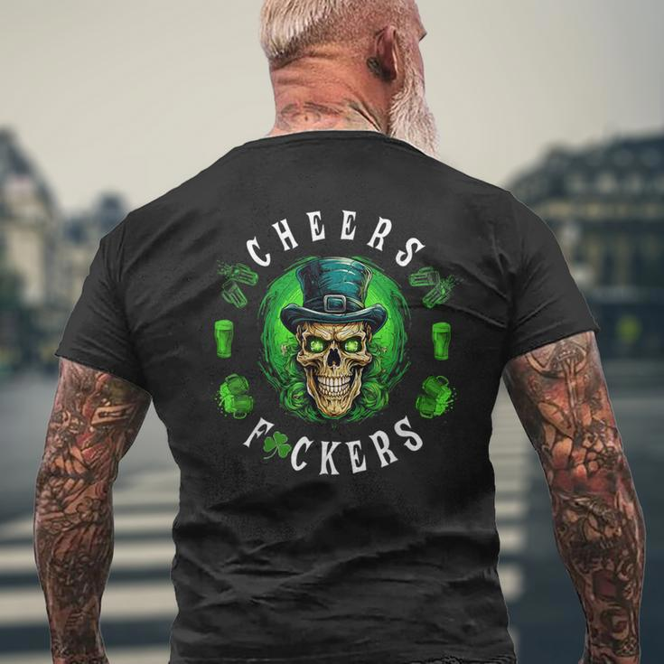 Cheers Fuckers St Patrick's Day Irish Skull Beer Drinking Men's T-shirt Back Print Gifts for Old Men