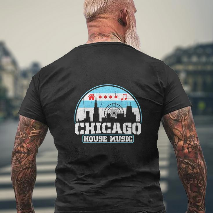 Chicago House Music Vintage Skyline Dj Mens Back Print T-shirt Gifts for Old Men