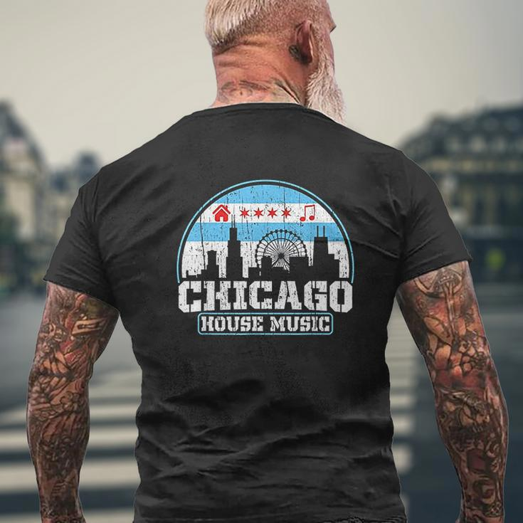 Chicago House Music Vintage Skyline Dj V2 Mens Back Print T-shirt Gifts for Old Men