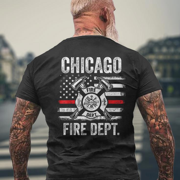 Chicago Illinois Fire Department Thin Red Line Fireman Men's T-shirt Back Print Gifts for Old Men