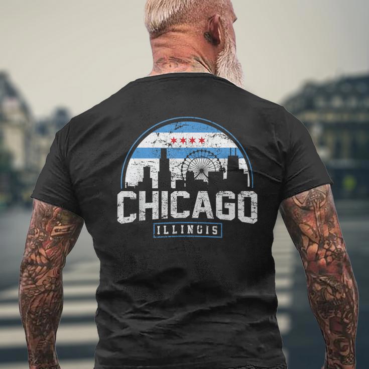 Chicago Illinois Flag Vintage Skyline Women Men's T-shirt Back Print Gifts for Old Men