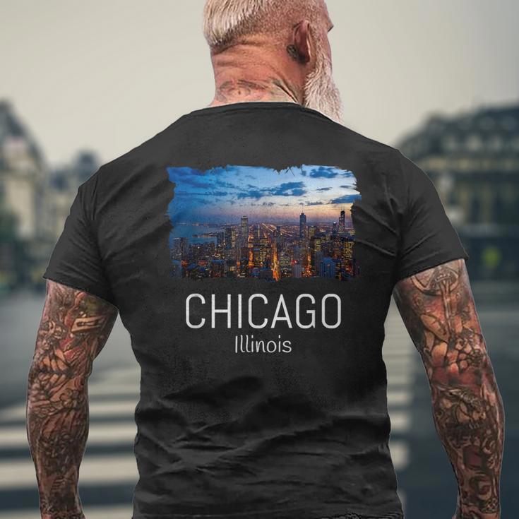 Chicago Skyline At Night Cool Souvenir Chicago Illinois Men's T-shirt Back Print Gifts for Old Men