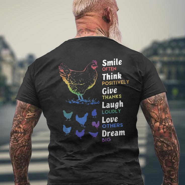 Chicken Smile Often Think Positively Give Thanks Laugh Loudly Love Others Dream Big Men's T-shirt Back Print Gifts for Old Men
