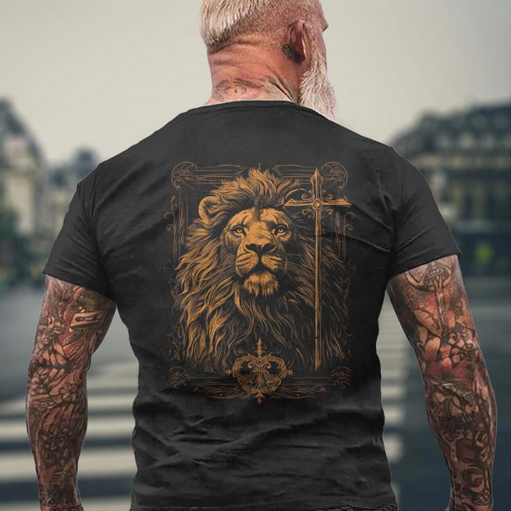 Christian Cross Lion Of Judah Religious Faith Jesus Pastor Men's T-shirt Back Print Gifts for Old Men