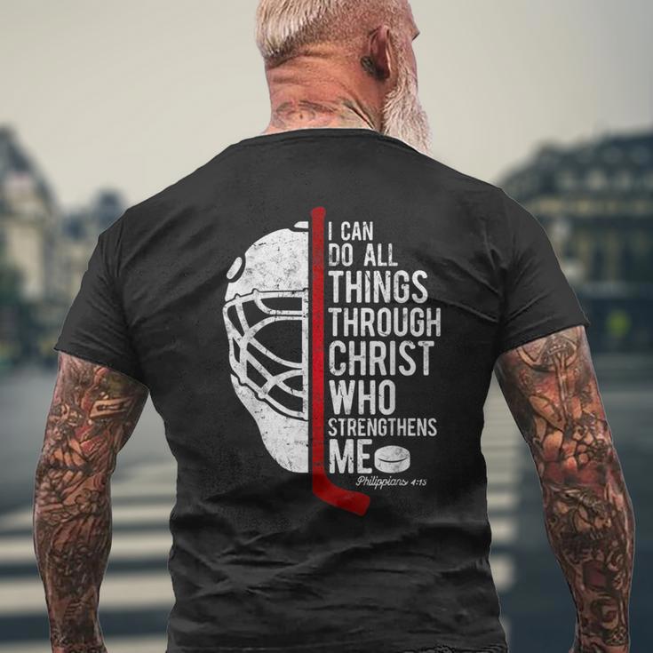 Christian Hockey Bible Verse Philippians Religious Hockey Men's T-shirt Back Print Gifts for Old Men