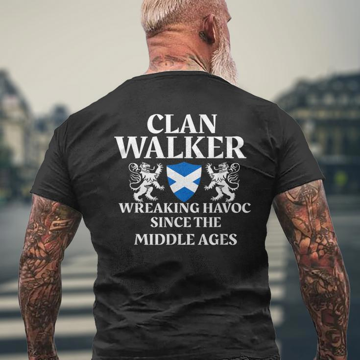 Clan Walker Scottish Family Kilt Tartan Lion Mens Back Print T-shirt Gifts for Old Men