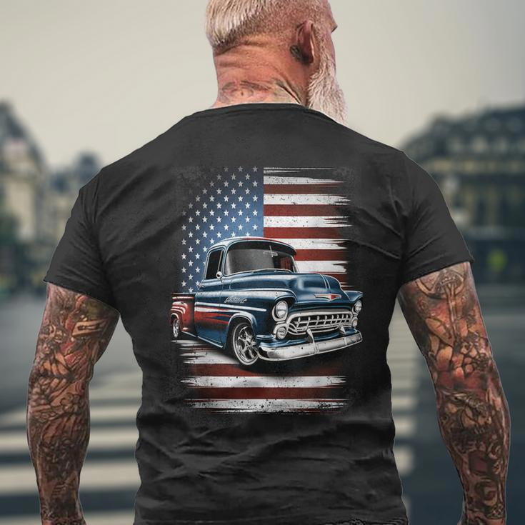 Classic Old Pickup Truck American Flag 4Th Of July Patriotic Men's T-shirt Back Print Gifts for Old Men