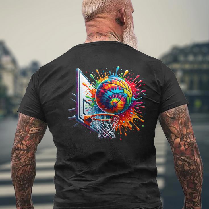 Colorful Basketball Tie Dye Color Splash Basketball Hoop Net Men's T-shirt Back Print Gifts for Old Men