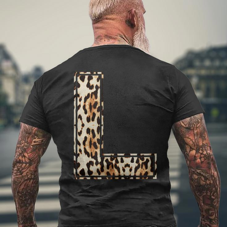 Cool Letter L Initial Name Leopard Cheetah Print Men's T-shirt Back Print Gifts for Old Men
