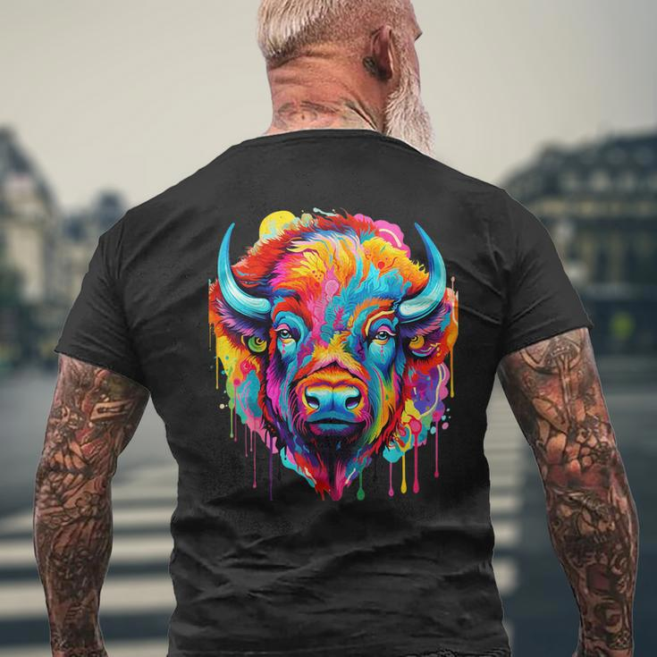 Cooles Bison-Kopf- Mit Hellen Farben T-Shirt mit Rückendruck Geschenke für alte Männer