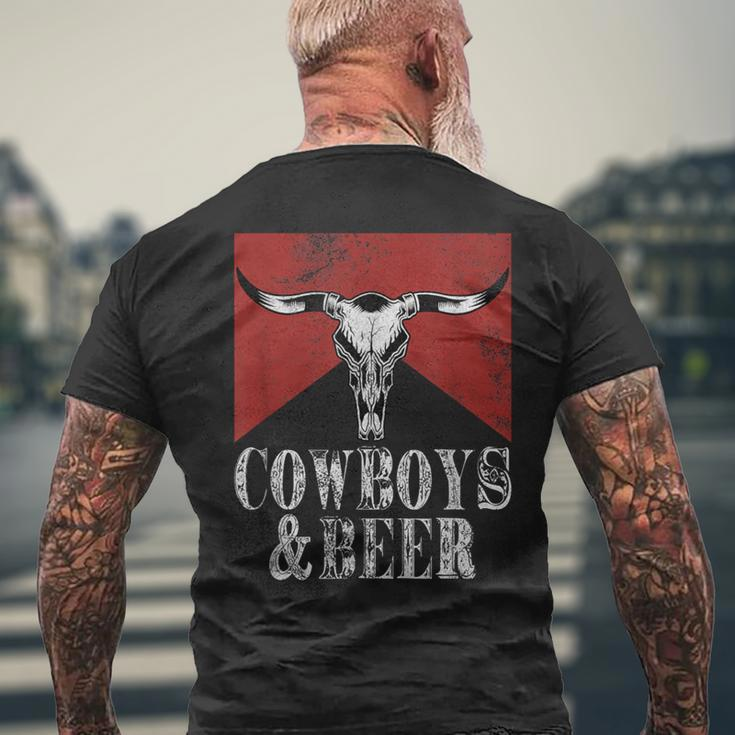 Cowboys & Beer Vintage Rodeo Bull Horn Western Country Men's T-shirt Back Print Gifts for Old Men