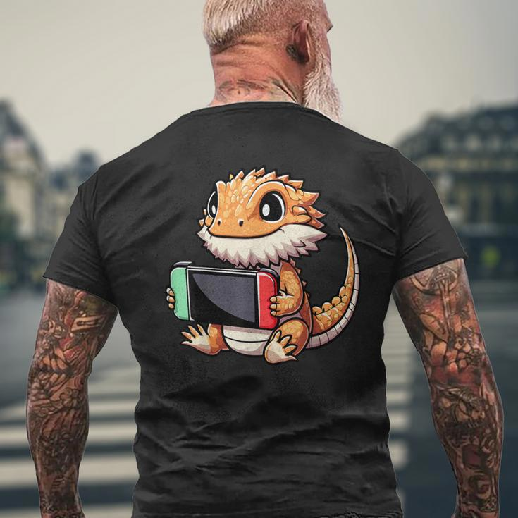 Cute Bearded Dragon Playing Video Games Gamer Men's T-shirt Back Print Gifts for Old Men