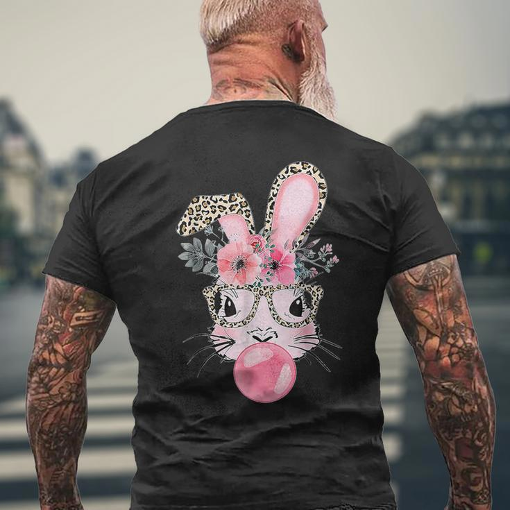 Cute Bunny With Leopard Glasses Bubblegum Easter Day Men's T-shirt Back Print Gifts for Old Men