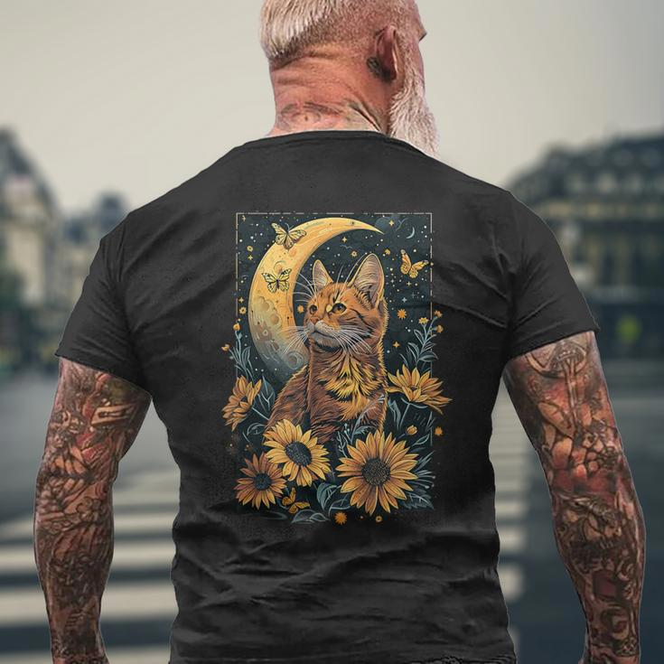 Cute Cat Full Moon Cat Cottagecore Aesthetic Men's T-shirt Back Print Gifts for Old Men